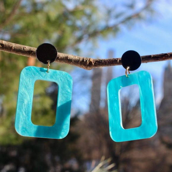 NEW Blue Tortoise Rectangular Acrylic Earrings‎ - Picture 1 of 8